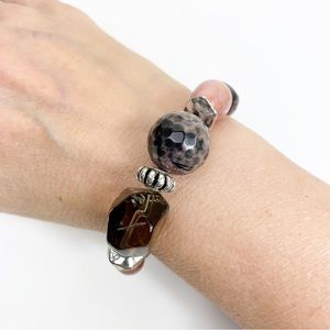Smoky Quartz and Mookaite Bead Stretch Statement Bracelet